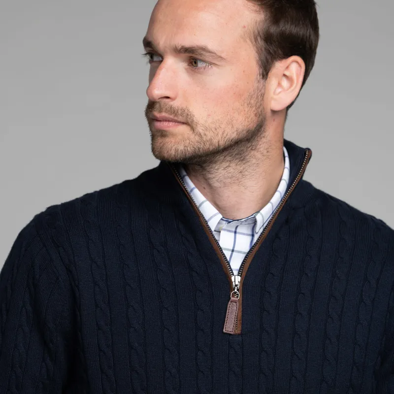 Schoffel Cotton Cashmere Cable 1/4 Zip Jumper Navy-1